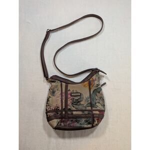 koltov brown floral faux leather floral‎ crossbody purse